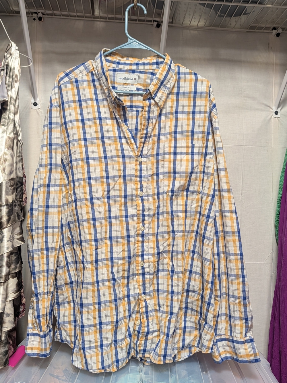 Saddlebred Yellow and Blue Plaid Button-Up Shirt